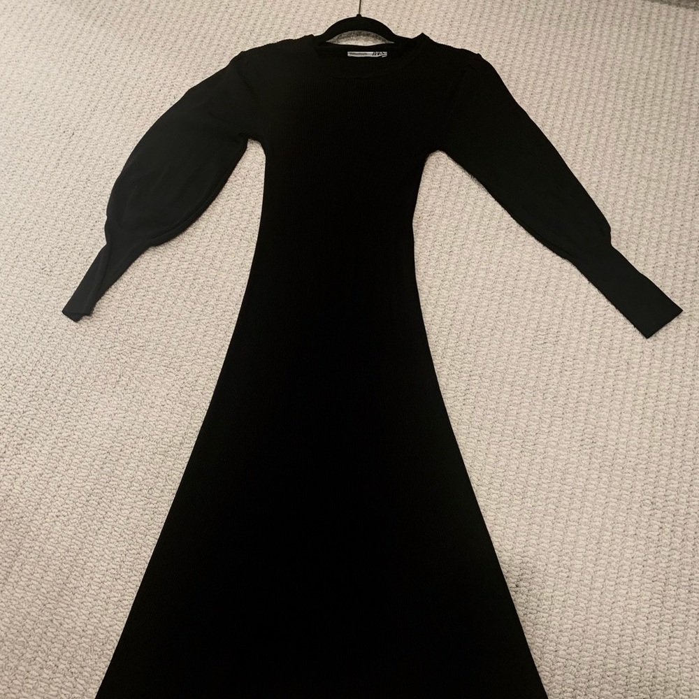 ZARA Black A-line Midi Dress NWOT